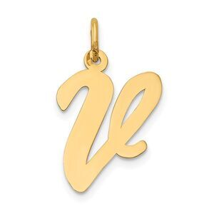 14k Yellow Gold Madison Collection LG Classic Script Initial V Pendant